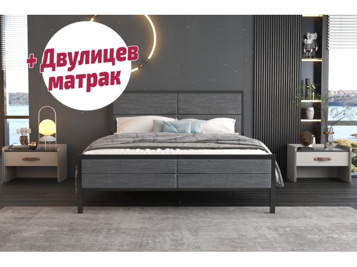 Тапицирано метално легло Фано MONTANA + матрак